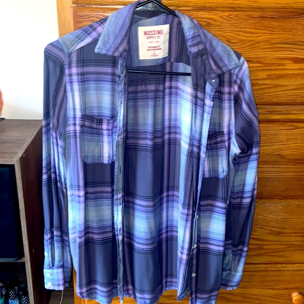 Purple and white checkered flannel
